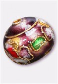 Cloisonnée ronde aplatie 11x12 mm prune x1