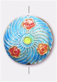Cloisonnée palet 20 mm turquoise x1