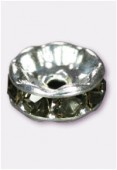 Rondelle strass 8 mm black diamond / argent x1
