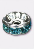 Rondelle strass 8 mm aquamarine / argent x1