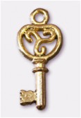 Breloque en métal clef 8x20 mm or x2