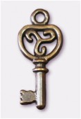 Breloque en métal clef 8x20 mm bronze x2
