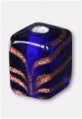 Perle en verre cube VTP4 bleu foncé x4