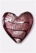 Feuille d'argent coeur 23 mm amethyst x1