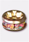 Rondelle strass 4,5 mm cristal AB / or x4