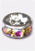 Rondelle strass 4,5 mm cristal AB / argent x4