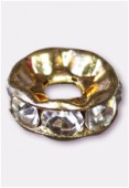 Rondelle strass 8 mm trou 2,5 mm cristal / or x1