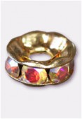 Rondelle strass 8 mm trou 2,5 mm cristal AB / or x1