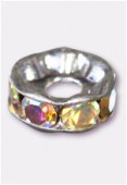 Rondelle strass 8 mm trou 2,5 mm cristal AB / argent x1