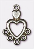 Chandelier coeur 5 anneaux 18x12 mm argent vieilli x2