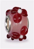 Perle façon pandora pink red flower 12x7 mm x1