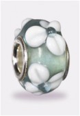 Perle façon pandora lt blue white flower 12x7 mm x1