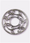 Pendentif en métal cercle feuilles 43 mm argent vieilli x1