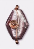 Feuille d'argent losange 32x22 mm amethyst fil cuivre x1