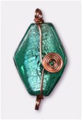Feuille d'argent losange 32x22 mm blue zircon fil cuivre x1