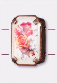 Intercalaire rectangle serti bouquet de roses cuivre 19x13 mm x1