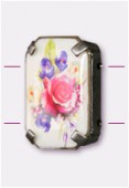 Intercalaire rectangle serti bouquet de fleurs argent vieilli 19x13 mm x1