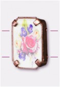 Intercalaire rectangle serti bouquet de fleurs cuivre 19x13 mm x1