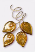 Feuille en verre montées sur fil laiton 3.5 cm topaz x1