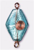 Feuille d'argent losange 32x22 mm aqua fil cuivre x1