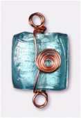 Feuille d'argent carré 21x20 mm aqua fil cuivre x1
