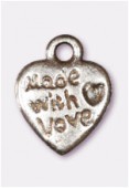 Breloque en métal coeur with love 12x9 mm argent vieilli x4