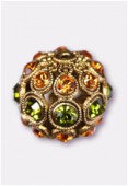 Boule strass 13 mm olivine topaz / or x1