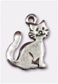 Breloque en métal chat 15x12 mm argent vieilli x2