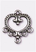 Chandelier coeur baroque 5 anneaux 22x20 mm argent vieilli x2