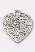 Breloque en métal coeur bouquet de fleurs 20x20 mm argent vieilli x1