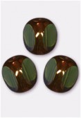 Perle 3-cut picasso 10 mm olivine antiqued bronze x6