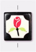 Perle en os fleur rouge 25x25 mm x1
