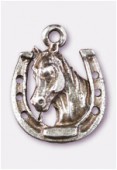 Breloque en métal cheval + fer 17x14 mm argent vieilli x1
