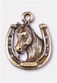 Breloque en métal cheval + fer 17x14 mm bronze x1