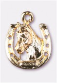 Breloque en métal cheval + fer 17x14 mm or x1