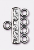 Argent 925 barrette 4 anneaux 15x3 mm x1