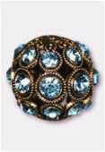 Boule strass 13 mm aqua / or x1