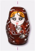 Perle en céramique matriochka 20 mm marron x1