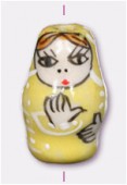 Perle en céramique matriochka 20 mm jaune x1