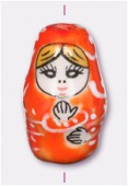 Perle en céramique matriochka 20 mm orange x1