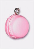 Breloque en résine macaron 16 mm rose x1