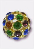 Boule strass snowball 28 mm mix bleu / or x1