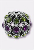 Boule strass 13 mm amethyst olivine / argent x1