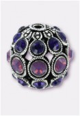 Boule strass 13 mm cyclamen opal purple velvet / argent x1