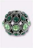 Boule strass 13 mm peridot palace green opal / argent x1