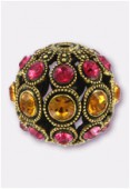 Boule strass 13 mm topaz indian pink / or x1