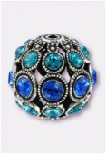 Boule strass 13 mm capri blue zircon / argent x1
