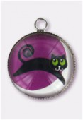 Pendentif en verre et métal cat 20 mm x1