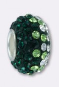 Rondelle strass Pave Ball 12 mm mix green x1
