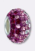 Rondelle strass Pave Ball 12 mm mix fuchsia x1